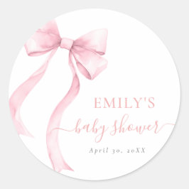 Elegant Pink Coquette Bow Girl Baby Shower ラウンドシール