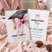 Elegant Pink Coquette Bow Graduation Hat 招待状