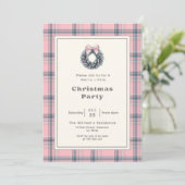 Elegant Pink Coquette Wreath Plaid Christmas Party 招待状 (スタンド正面)