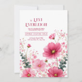 Elegant Pink Cosmos Eucalyptus Watercolor 招待状 (正面)