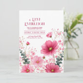 Elegant Pink Cosmos Eucalyptus Watercolor 招待状 (スタンド正面)