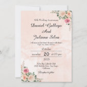 Elegant Pink Cream Floral Wedding Anniversary 招待状 (正面)