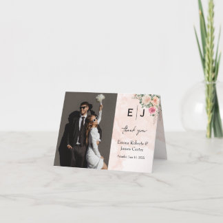 Elegant Pink Cream Floral Wedding Thank You Cards サンキューカード