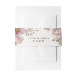 Elegant Pink Cream Magnolia Floral Wedding 招待状ベリーバンド