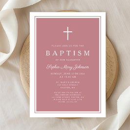 Elegant Pink Cross Baby Girl Baptism 招待状