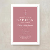 Elegant Pink Cross Baby Girl Baptism 招待状