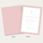Elegant Pink Cross Baby Girl Baptism 招待状