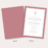 Elegant Pink Cross Baby Girl Baptism 招待状