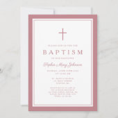 Elegant Pink Cross Baby Girl Baptism 招待状 (正面)