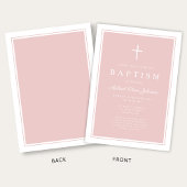 Elegant Pink Cross Girl Baptism 招待状