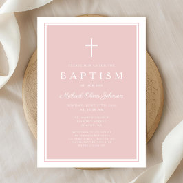 Elegant Pink Cross Girl Baptism 招待状