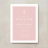 Elegant Pink Cross Girl Baptism 招待状