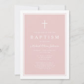 Elegant Pink Cross Girl Baptism 招待状 (正面)