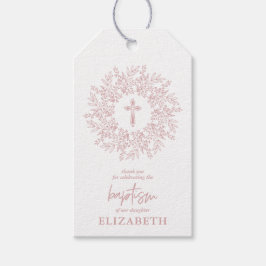 Elegant Pink Cross Girl Baptism Favor ギフトタグ