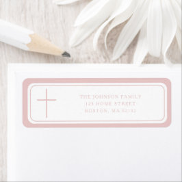 Elegant Pink Cross Girl Baptism Return Address  ラベル