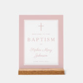 Elegant Pink Cross Girl Baptism Welcome アクリルサイン (正面)
