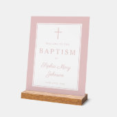 Elegant Pink Cross Girl Baptism Welcome アクリルサイン (傾斜)