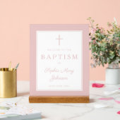 Elegant Pink Cross Girl Baptism Welcome アクリルサイン (ウェディング)