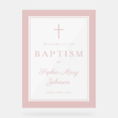 Elegant Pink Cross Girl Baptism Welcome アクリルサイン (正面)