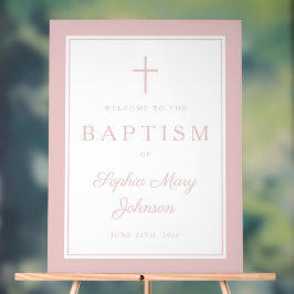 Elegant Pink Cross Girl Baptism Welcome アクリルサイン