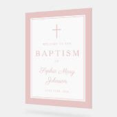 Elegant Pink Cross Girl Baptism Welcome アクリルサイン (傾斜)