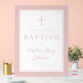 Elegant Pink Cross Girl Baptism Welcome アクリルサイン (ウェディング)