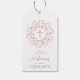Elegant Pink Cross Girl Christening Favor ギフトタグ
