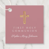 Elegant Pink Cross Girl First Communion フェイバータグ (正面)