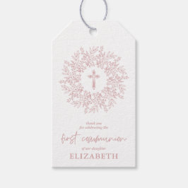 Elegant Pink Cross Girl First Communion Favor ギフトタグ