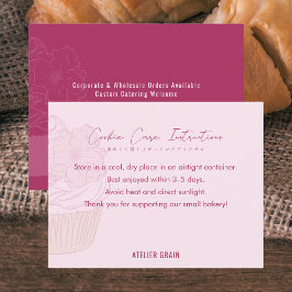 Elegant Pink Cupcake Cookie Care Instructions サンキューカード