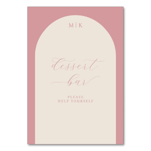 Elegant Pink Cursive Dessert Bar Sign テーブルナンバー (正面)