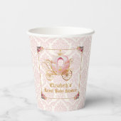 Elegant Pink Damask Princess Carriage Baby Shower 紙コップ (裏面)