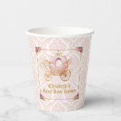 Elegant Pink Damask Princess Carriage Baby Shower 紙コップ (正面)