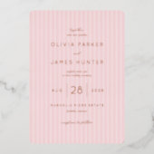 Elegant Pink Diagonal Stripes 箔招待状 (正面)