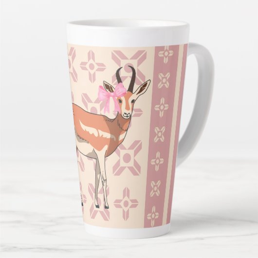 Elegant Pink Doe-patterned Christmas  カフェラテマグ (右アングル)