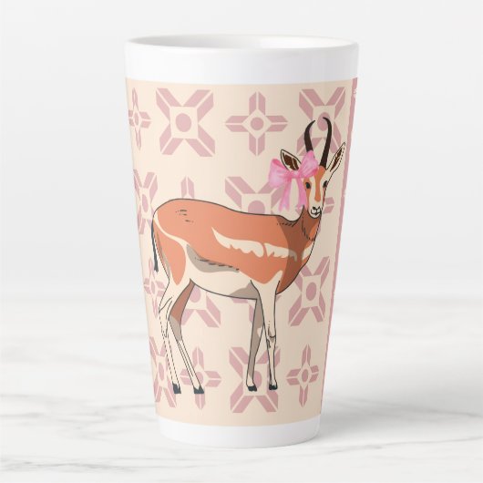 Elegant Pink Doe-patterned Christmas  カフェラテマグ (正面)