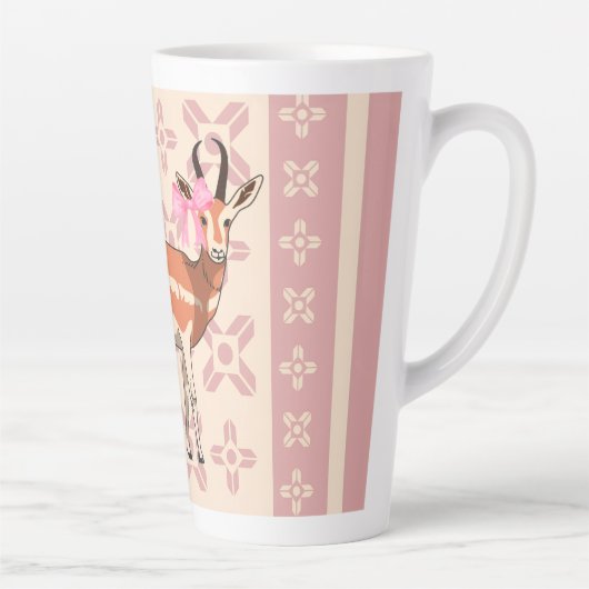 Elegant Pink Doe-patterned Christmas  カフェラテマグ (右)