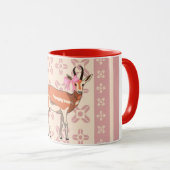 Elegant Pink Doe-patterned Christmas  マグカップ (正面右)