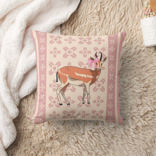 Elegant Pink Doe-patterned Christmas Pillow クッション (ブランケット)
