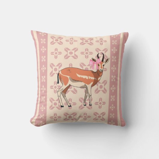 Elegant Pink Doe-patterned Christmas Pillow クッション (正面)