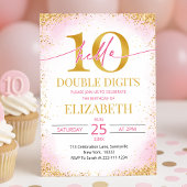 Elegant Pink Double Digits Girl 10th Birthday  招待状