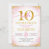 Elegant Pink Double Digits Girl 10th Birthday  招待状 (正面)