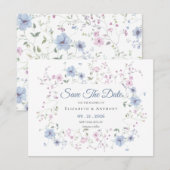 Elegant Pink & Dusty Blue Floral Wedding  Save The セーブザデート (正面/裏面)