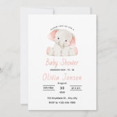 Elegant Pink Elephant Baby Shower Invitation 招待状 (正面)