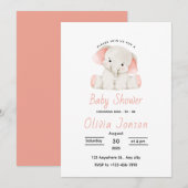 Elegant Pink Elephant Baby Shower Invitation 招待状 (正面/裏面)