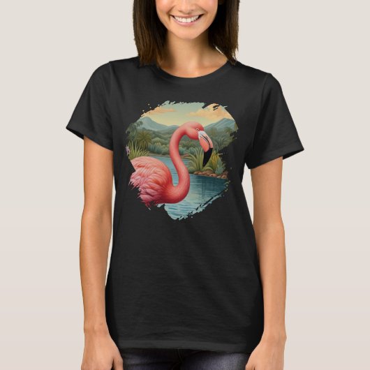 Elegant pink flamingo tropical paradise   tシャツ (正面)
