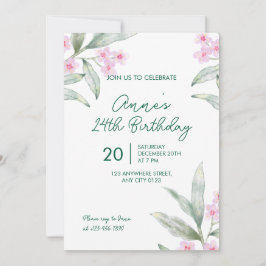 Elegant Pink Floral 24th Birthday Invitation 招待状