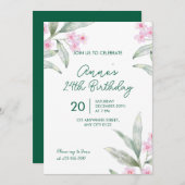 Elegant Pink Floral 24th Birthday Invitation 招待状 (正面/裏面)