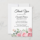Elegant pink floral 90th birthday party  サンキューカード (正面)