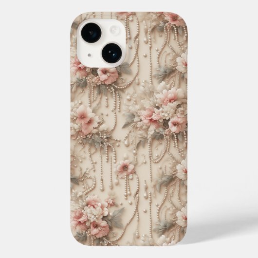 Elegant Pink Floral and Cascading White Pearls Lux Case-Mate iPhoneケース (裏面)